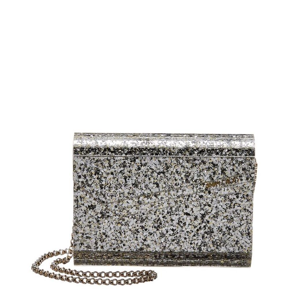 Jimmy Choo Candy Coarse Glitter Acrylic & Leather Clutch, Grey